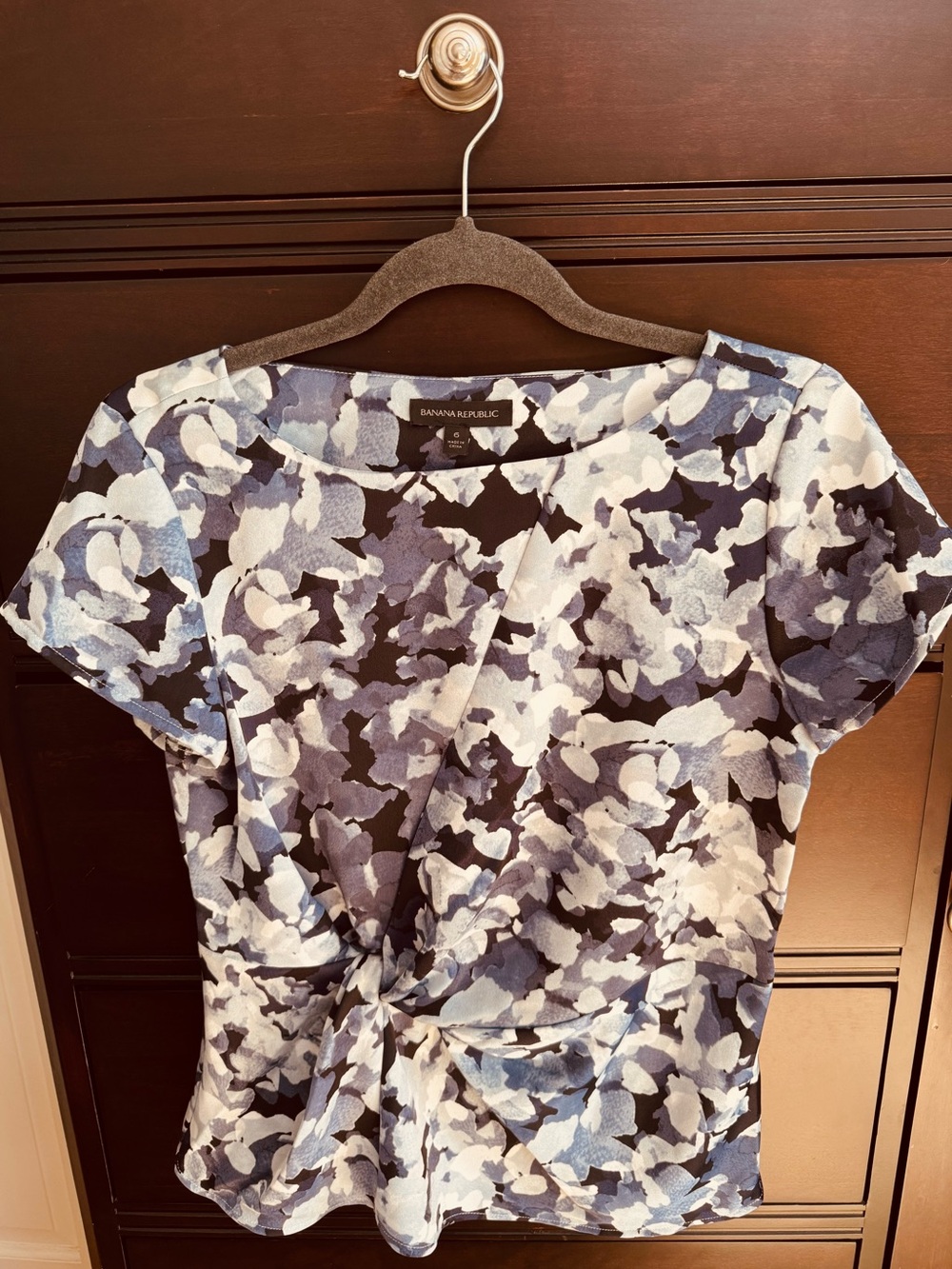 Banana Republic Navy, Light Blue, Grey and White Floral Print Blouse, New Blouse